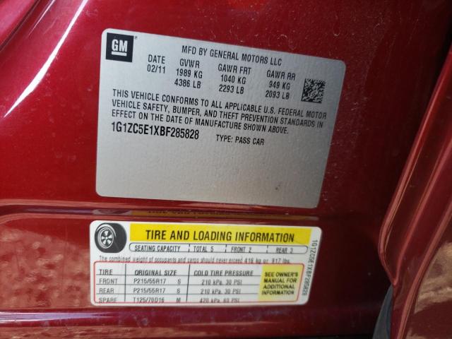 1G1ZC5E1XBF285828 - 2011 CHEVROLET MALIBU 1LT Қызыл фото 12