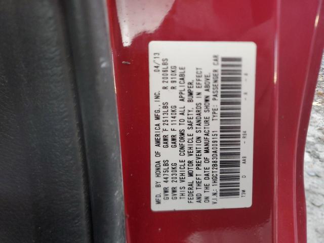 1HGCT2B83DA009151 - 2013 HONDA ACCORD EXL RED photo 12