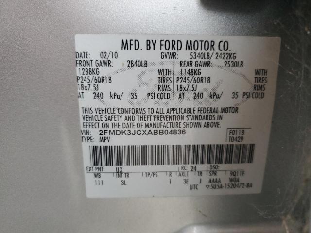 2FMDK3JCXABB04836 - 2010 FORD EDGE SEL SILVER photo 13