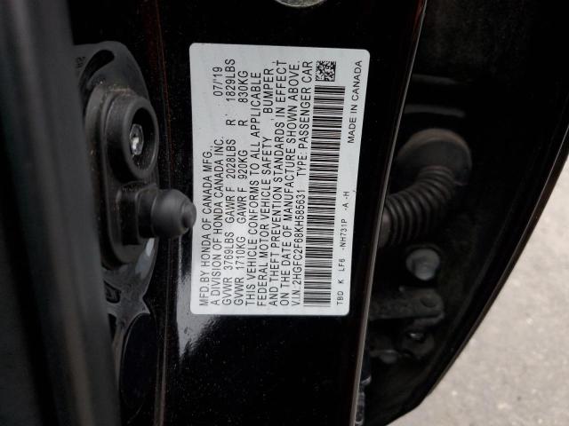 2HGFC2F68KH585631 - 2019 HONDA CIVIC LX BLACK photo 12