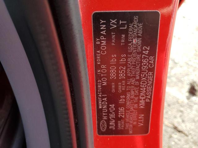 KMHDN46DX5U936742 - 2005 HYUNDAI ELANTRA GLS RED photo 12