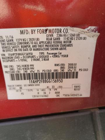 1FAHP2F88GG156950 - 2016 FORD TAURUS LIMITED RED photo 12