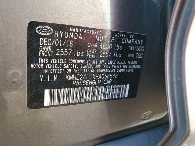 KMHE24L1XHA058548 - 2017 HYUNDAI SONATA HYBRID GRAY photo 12