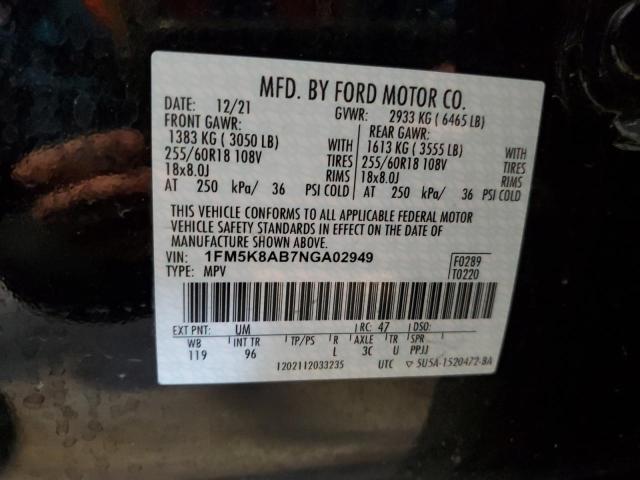 1FM5K8AB7NGA02949 - 2022 FORD EXPLORER POLICE INTERCEPTOR შავი ფოტო 13