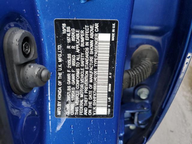 SHHFK7H66KU401061 - 2019 HONDA CIVIC EX BLUE photo 12