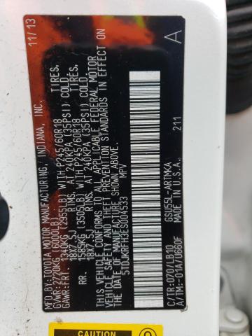 5TDJKRFH3ES004533 - 2014 TOYOTA HIGHLANDER XLE 白色 照片 13