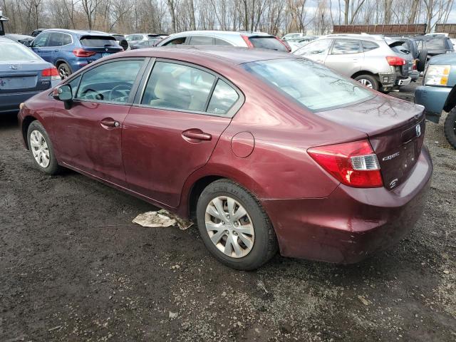 2HGFB2F56CH572694 - 2012 HONDA CIVIC LX MAROON photo 2