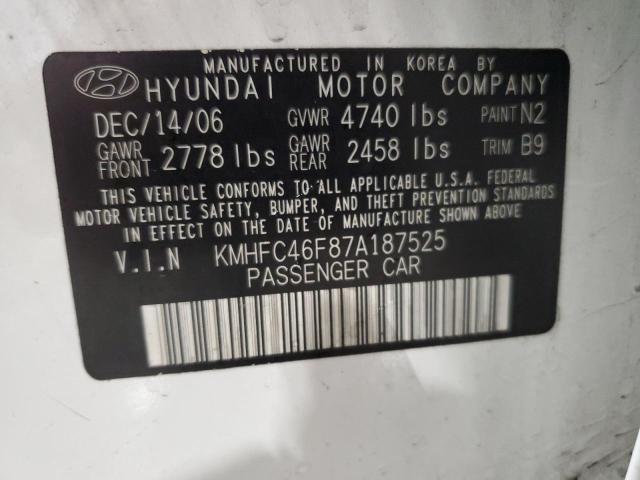 KMHFC46F87A187525 - 2007 HYUNDAI AZERA SE WHITE photo 12