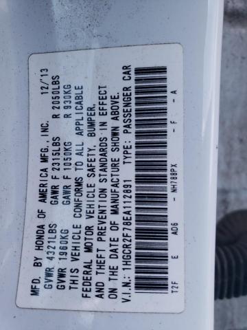 1HGCR2F78EA112891 - 2014 HONDA ACCORD EX WHITE photo 12