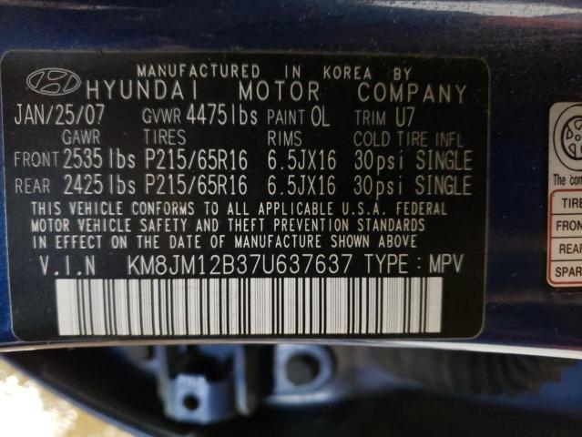 KM8JM12B37U637637 - 2007 HYUNDAI TUCSON GLS BLUE photo 13