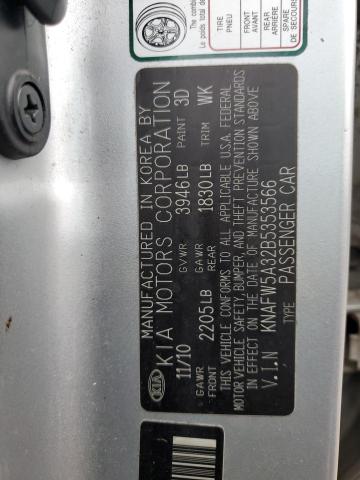 KNAFW5A32B5353566 - 2011 KIA FORTE SX SILVER photo 12