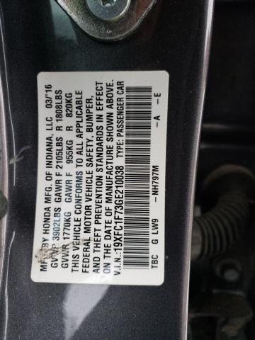 19XFC1F73GE210038 - 2016 HONDA CIVIC EXL GRAY photo 12