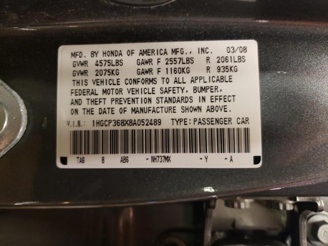 1HGCP368X8A052489 - 2008 HONDA ACCORD EXL GRAY photo 12