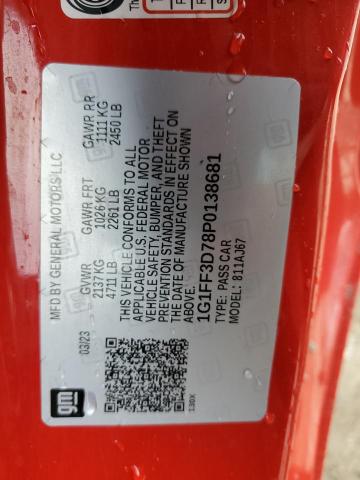 1G1FF3D78P0138681 - 2023 CHEVROLET CAMARO LT1 RED photo 12