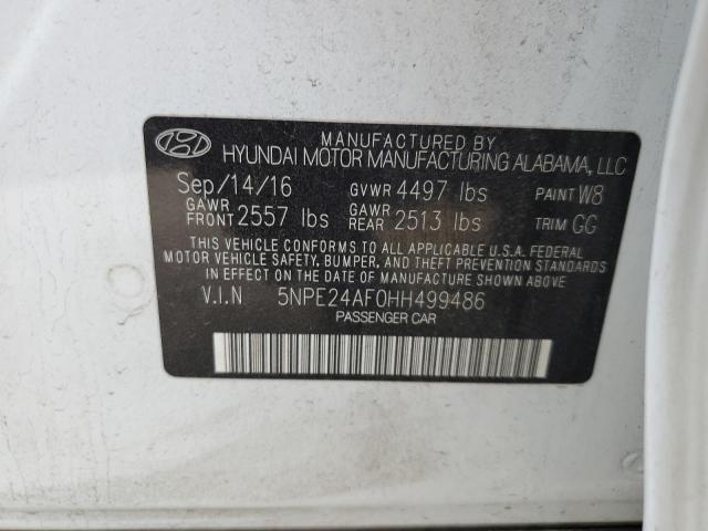 5NPE24AF0HH499486 - 2017 HYUNDAI SONATA WHITE photo 12