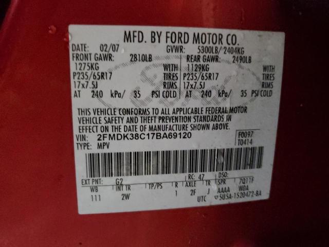 2FMDK38C17BA69120 - 2007 FORD EDGE SEL MAROON photo 13