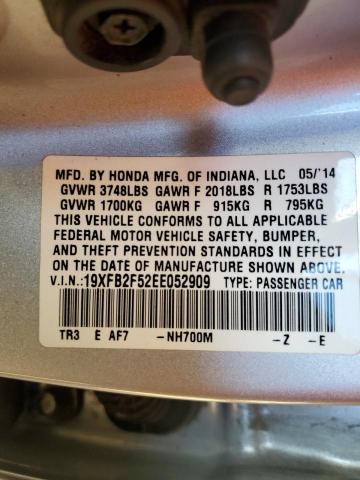 19XFB2F52EE052909 - 2014 HONDA CIVIC LX SILVER photo 12