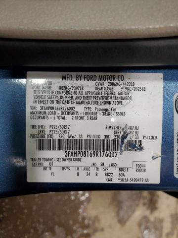 3FAHP08169R176002 - 2009 FORD FUSION SEL BLUE photo 13