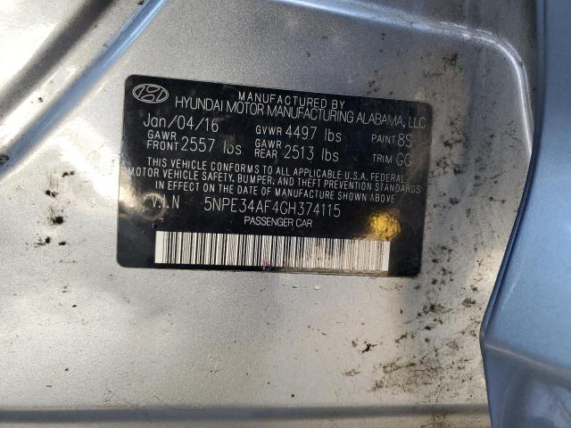 5NPE34AF4GH374115 - 2016 HYUNDAI SONATA SPORT SILVER photo 12