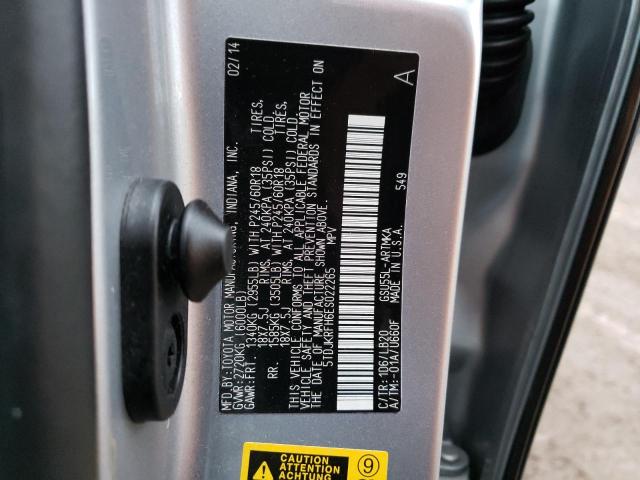 5TDJKRFH6ES022265 - 2014 TOYOTA HIGHLANDER XLE GRAY photo 12