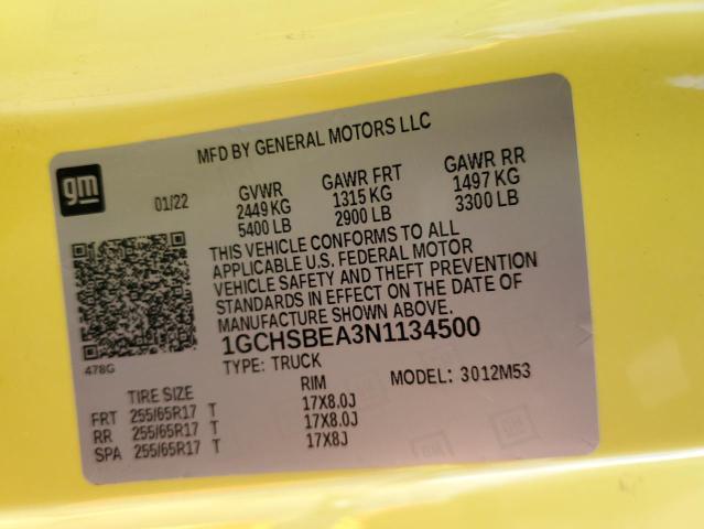 1GCHSBEA3N1134500 - 2022 CHEVROLET COLORADO YELLOW photo 13