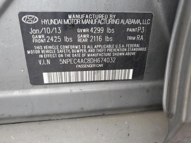 5NPEC4AC8DH674032 - 2013 HYUNDAI SONATA SE GRAY photo 12