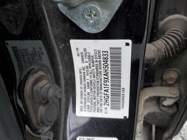2HGFA1F9XAH504833 - 2010 HONDA CIVIC EXL შავი ფოტო 12