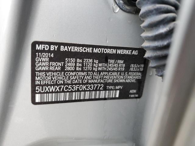 5UXWX7C53F0K33772 - 2015 BMW X3 XDRIVE35I SILVER photo 13