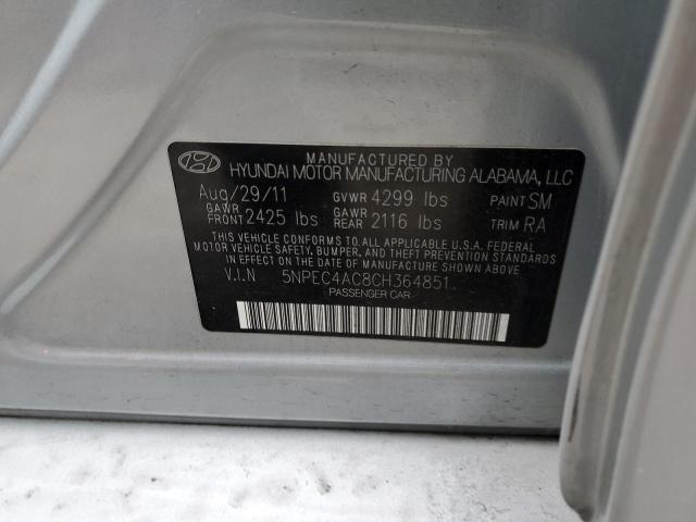 5NPEC4AC8CH364851 - 2012 HYUNDAI SONATA SE SILVER photo 12