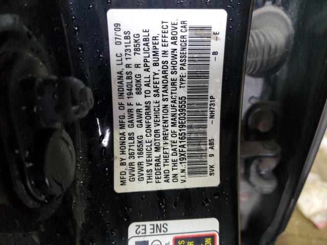 19XFA16519E039555 - 2009 HONDA CIVIC LX BLACK photo 12