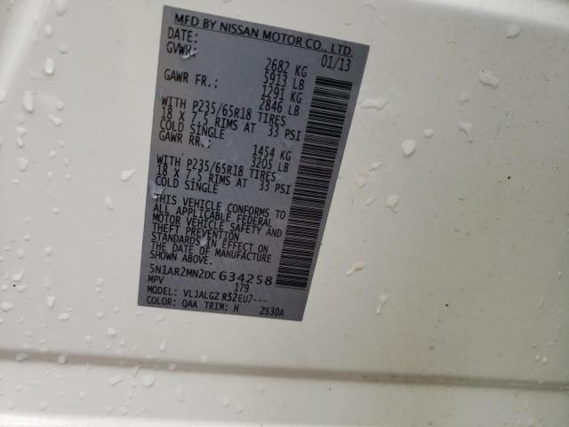 5N1AR2MN2DC634258 - 2013 NISSAN PATHFINDER S WHITE photo 13