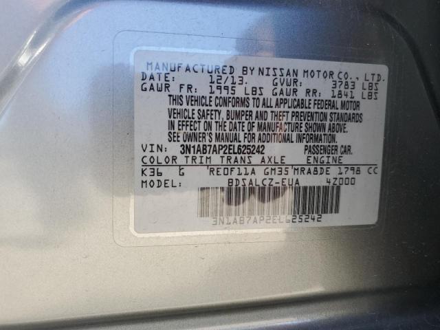 3N1AB7AP2EL625242 - 2014 NISSAN SENTRA S GRAY photo 12