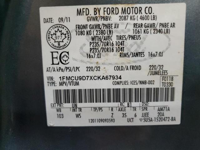 1FMCU9D7XCKA67934 - 2012 FORD ESCAPE XLT BLUE photo 13