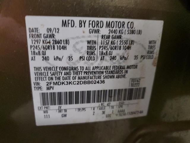 2FMDK3KC2DBB02436 - 2013 FORD EDGE LIMITED GREEN photo 13