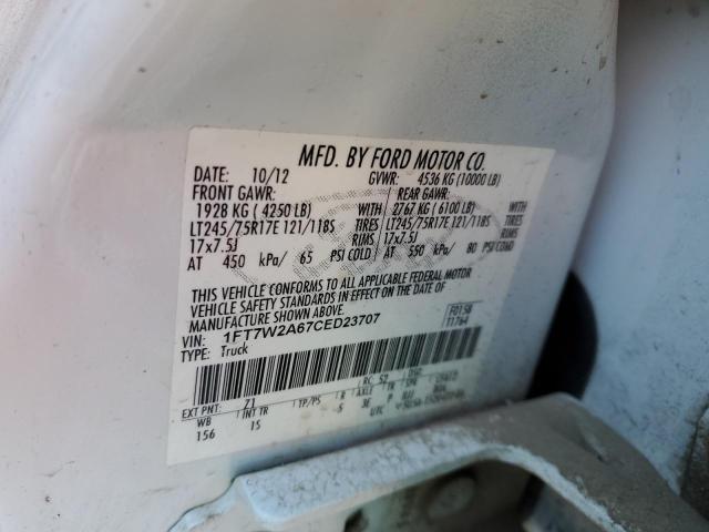 1FT7W2A67CED23707 - 2012 FORD F250 SUPER DUTY WHITE photo 12