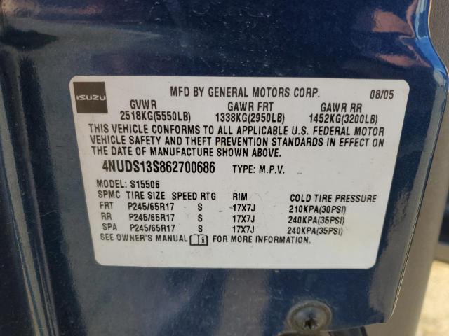 4NUDS13S862700686 - 2006 ISUZU ASCENDER S ლურჯი ფოტო 13