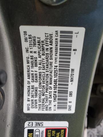 1HGFA16548L102574 - 2008 HONDA CIVIC LX GRAY photo 12