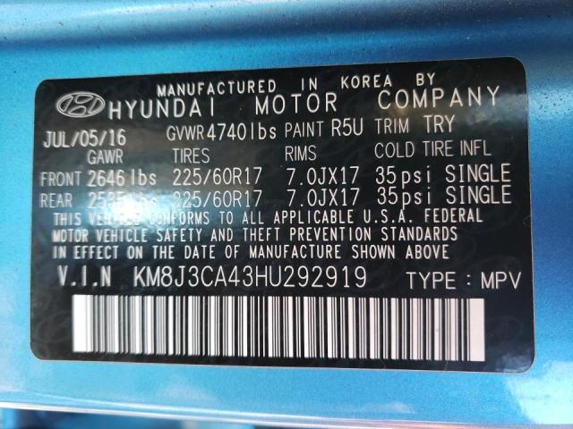 KM8J3CA43HU292919 - 2017 HYUNDAI TUCSON LIMITED BLUE photo 13