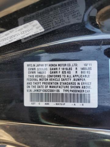 JHMZF1D62CS001135 - 2012 HONDA CR-Z EX BLACK photo 13