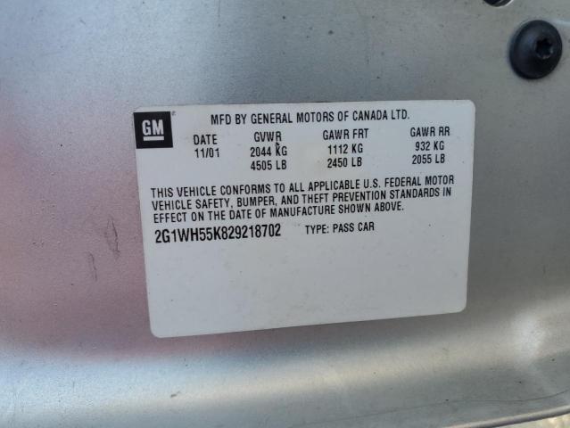 2G1WH55K829218702 - 2002 CHEVROLET IMPALA LS SILVER photo 12