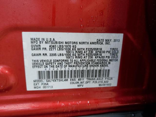 4A4AP3AU9DE022132 - 2013 MITSUBISHI OUTLANDER ES წითელი ფოტო 13