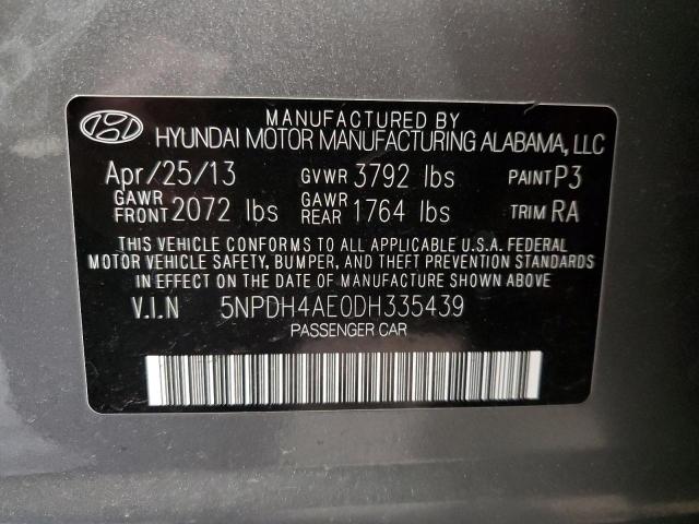 5NPDH4AE0DH335439 - 2013 HYUNDAI ELANTRA GLS GRAY photo 13