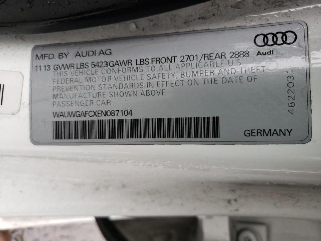 WAUWGAFCXEN087104 - 2014 AUDI A7 PREMIUM PLUS WHITE photo 12