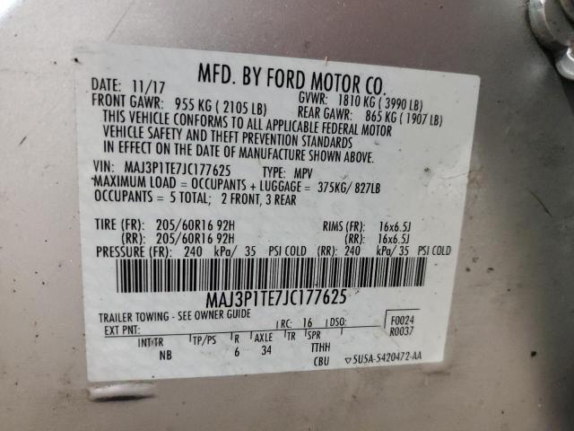 MAJ3P1TE7JC177625 - 2018 FORD ECOSPORT SE SILVER photo 13