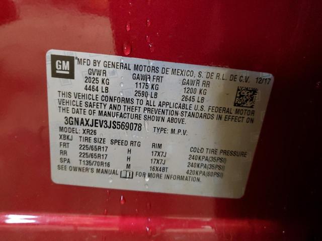 3GNAXJEV3JS569078 - 2018 CHEVROLET EQUINOX LT RED photo 12