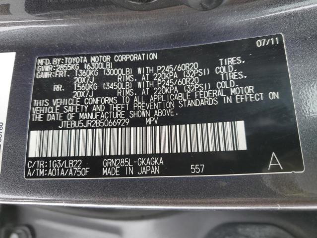 JTEBU5JR2B5066929 - 2011 TOYOTA 4RUNNER SR5 GRAY photo 13