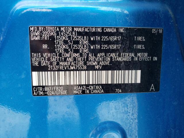 2T3ZFREV1JW475538 - 2018 TOYOTA RAV4 LE Mavi foto 13
