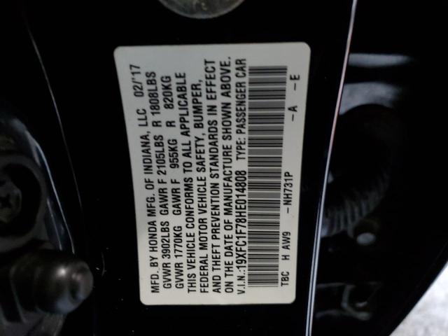 19XFC1F78HE014808 - 2017 HONDA CIVIC EXL 黑色 照片 12