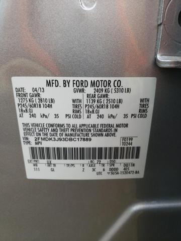 2FMDK3J93DBC17889 - 2013 FORD EDGE SEL SILVER photo 13