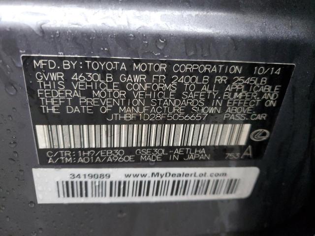 JTHBF1D28F5056657 - 2015 LEXUS IS 250 GRAY photo 12